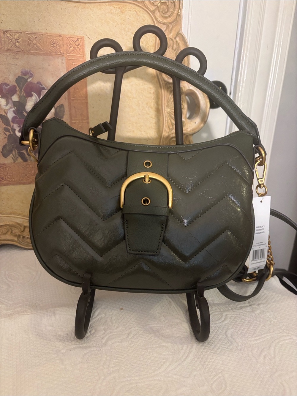 *NWT* Rosetti Olive Quilted Saddle Bag with Gold Buckle Detail